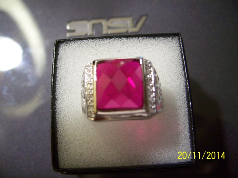 Ring Red Stone Rhodium Plated Over .925 Sterling Silver Santa & Mrs  Claus 12 x 14  mm stone