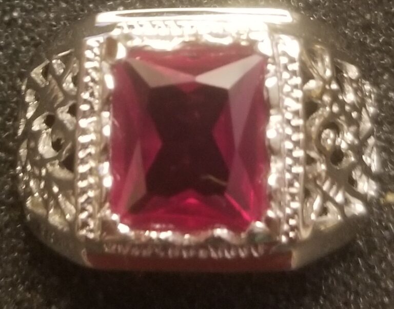 Ring Red Stone Rhodium Plated Over .925 Sterling Silver Santa & Mrs  Claus 9x11  mm stone