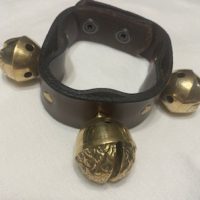 Sleigh Bells Hand-  13.5" Wrist Held 3 Bells - Chocolate Brown