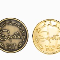 Pin- Santa North Pole - Antique Gold and Shiny Gold 1 3/4"